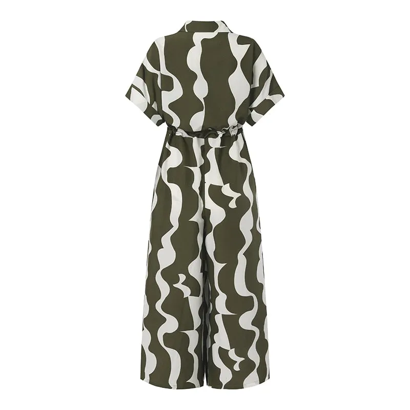 Wide Leg Pant Belted Button-Up Rompers