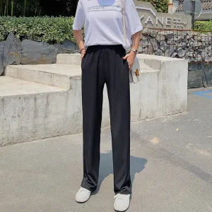 Wide Leg Pants Women High Waist Drape Floor Length Long Summer Loose Ice Silk Ankle-Length Straight Casual Pants