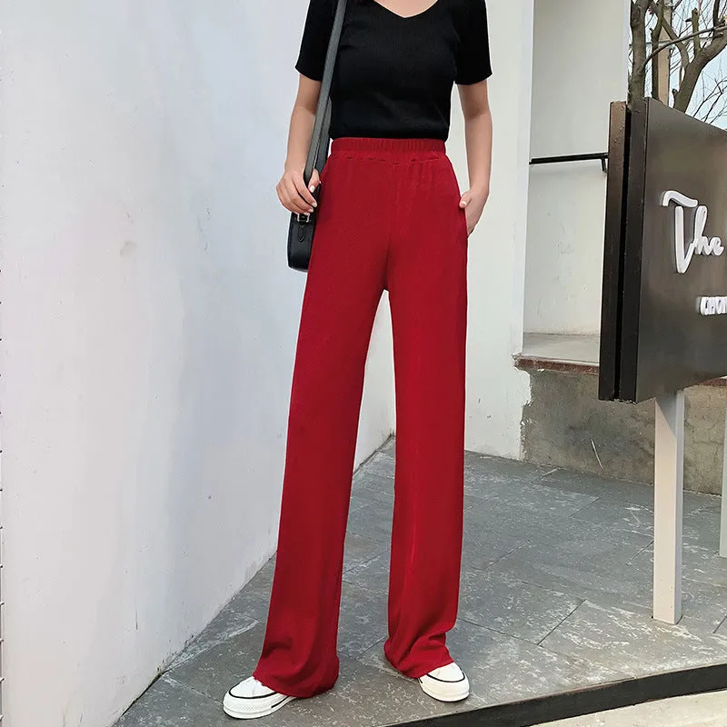 Wide Leg Pants Women High Waist Drape Floor Length Long Summer Loose Ice Silk Ankle-Length Straight Casual Pants