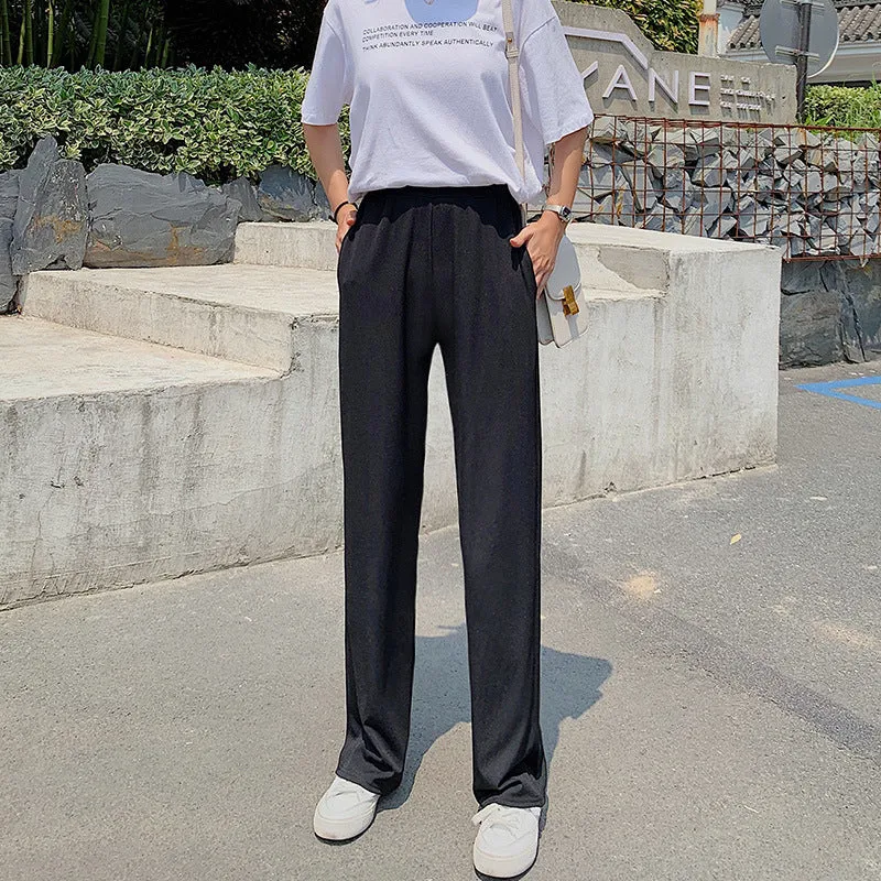 Wide Leg Pants Women High Waist Drape Floor Length Long Summer Loose Ice Silk Ankle-Length Straight Casual Pants