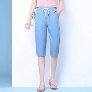 Wide Leg Pants Women Summer Thin Korean All-Matching Loose Plus Size Slim Look Ice Silk Cropped Casual High Waist Ankle-Length Pants