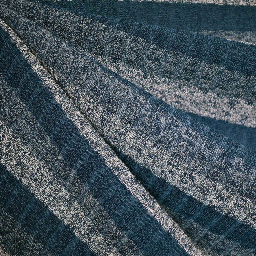 Wide Tonal Stripe Rib Sweater Knit Ocean