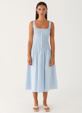 Wildflower Midi Dress - Blue Wildflower Midi Dress - Blue