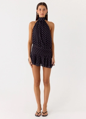 Willow Chiffon Mini Dress - Black Polkadot Willow Chiffon Mini Dress - Black Polkadot