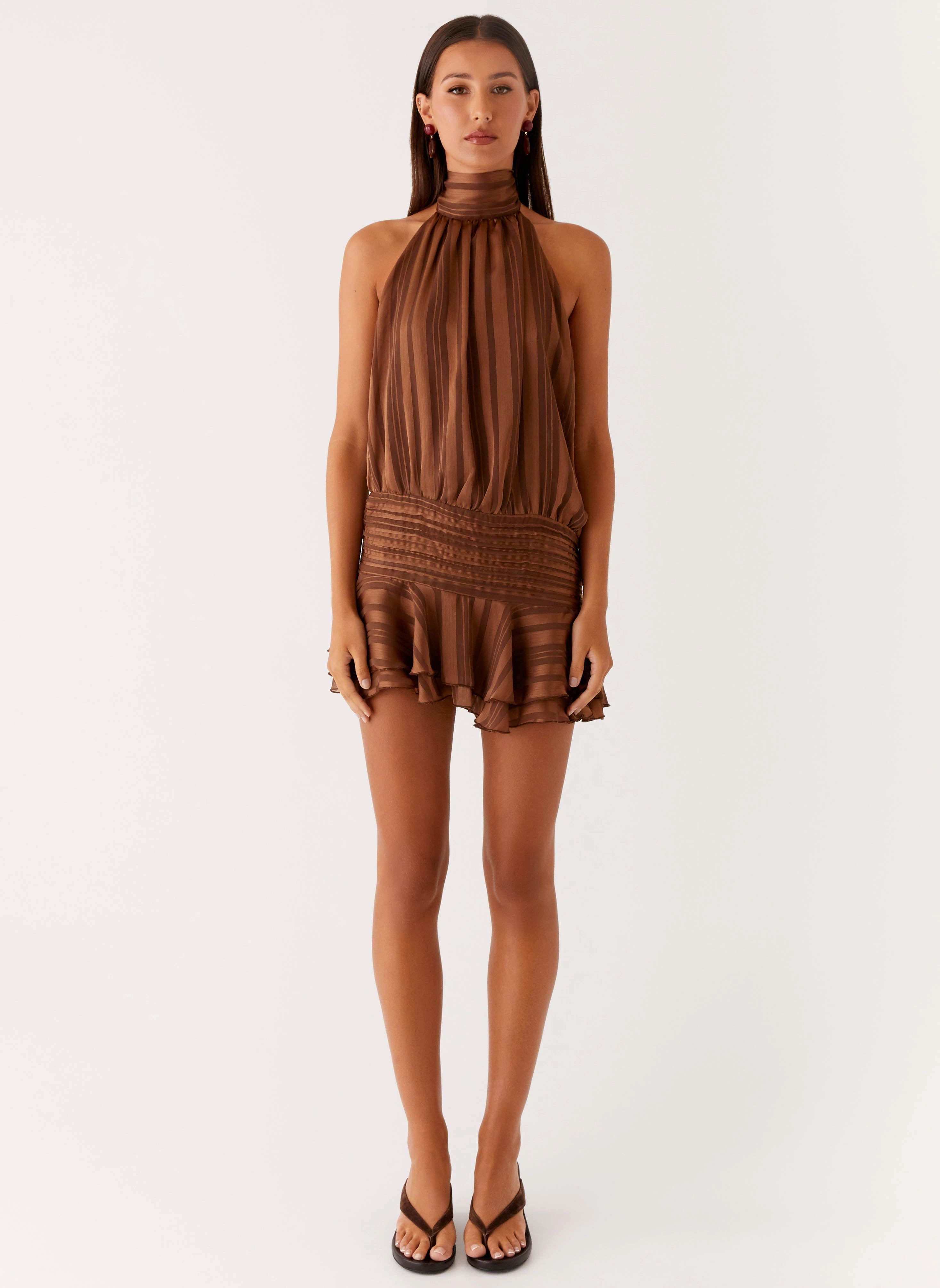Willow Chiffon Mini Dress - Chocolate