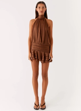 Willow Chiffon Mini Dress - Chocolate Willow Chiffon Mini Dress - Chocolate