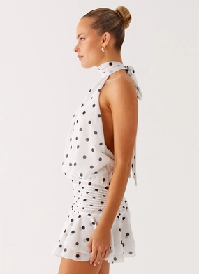 Willow Chiffon Mini Dress - White Polka Dot Willow Chiffon Mini Dress - White Polka Dot