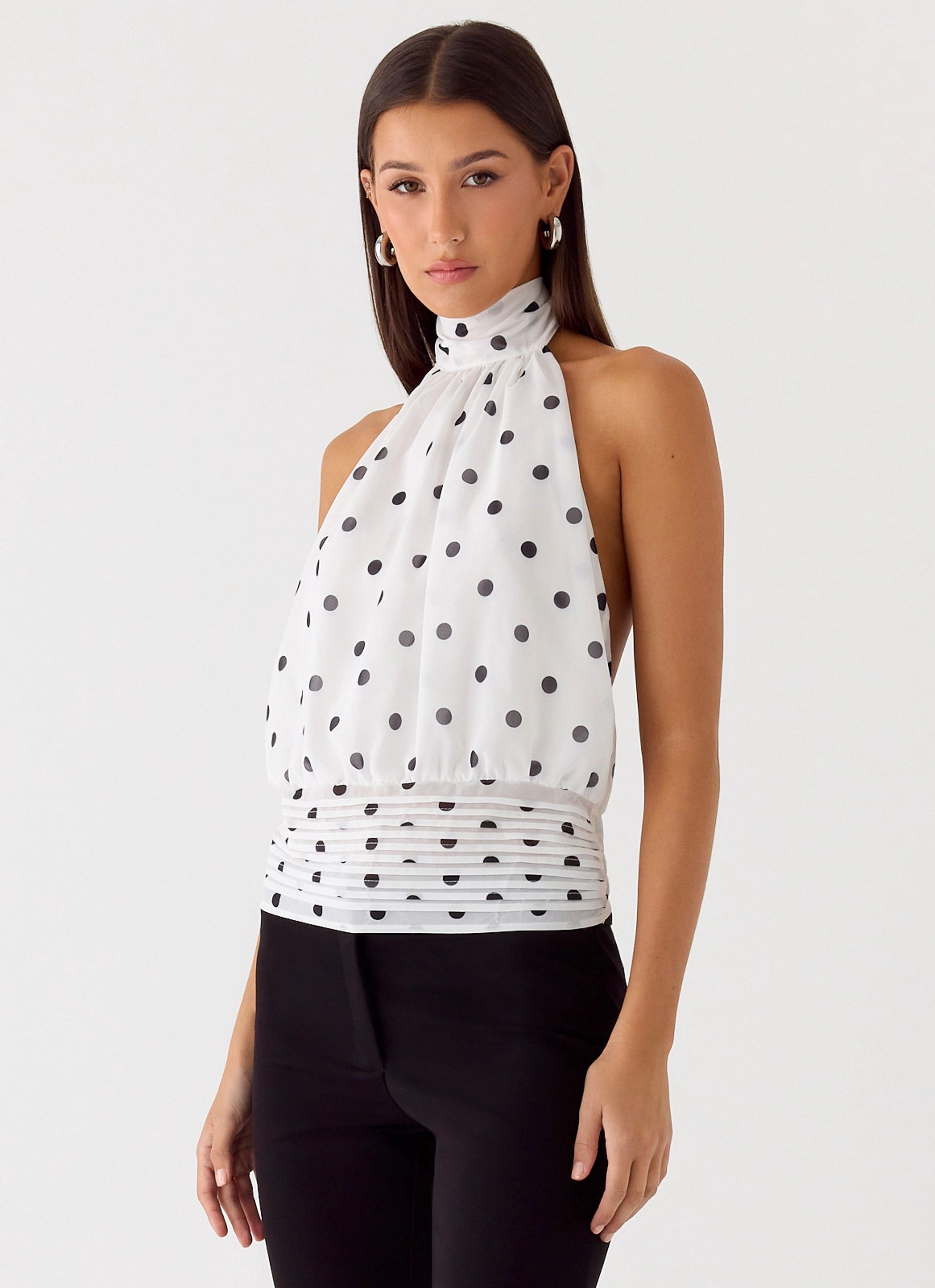 Willow Chiffon Top - White Polkadot