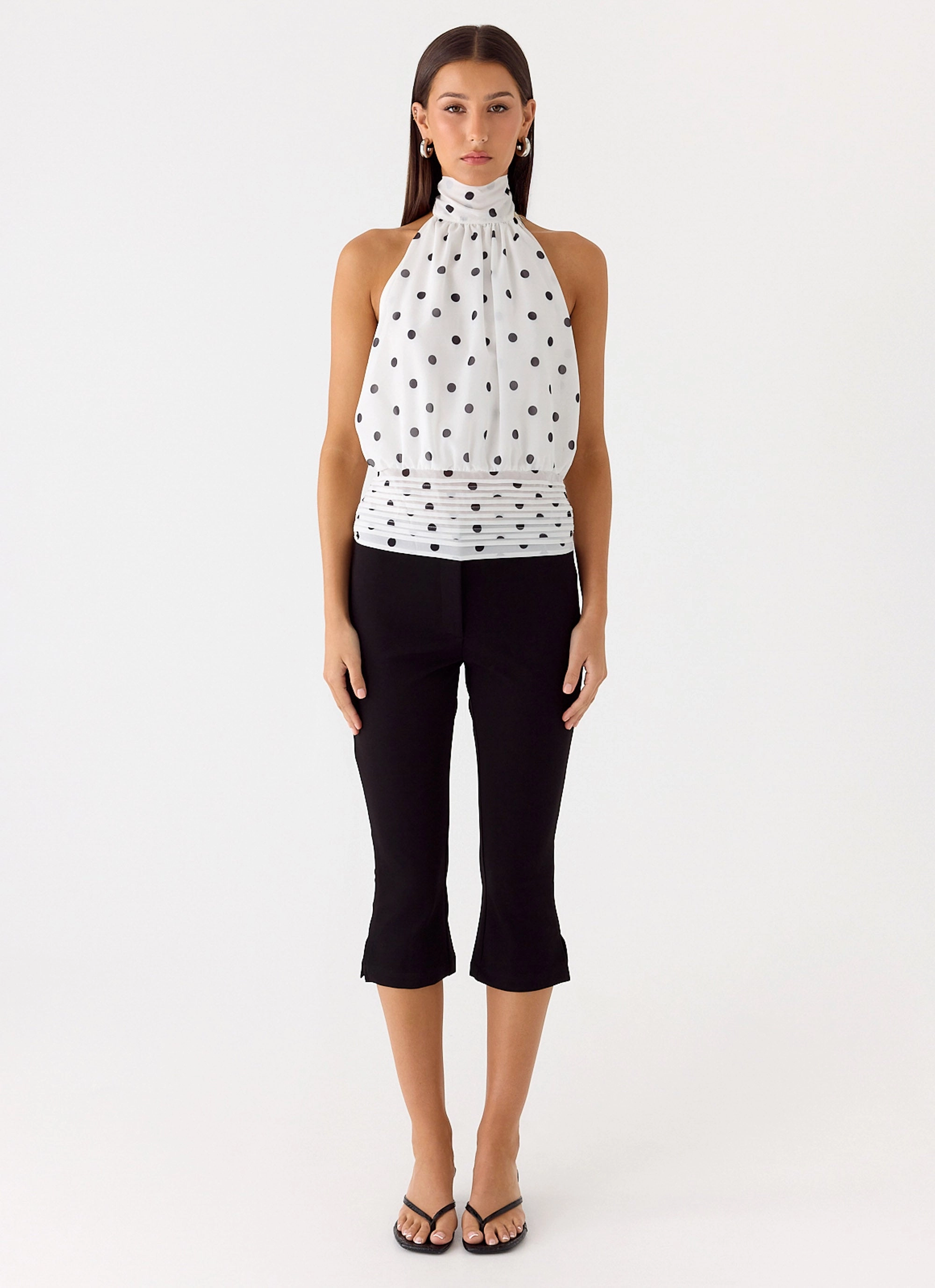 Willow Chiffon Top - White Polkadot