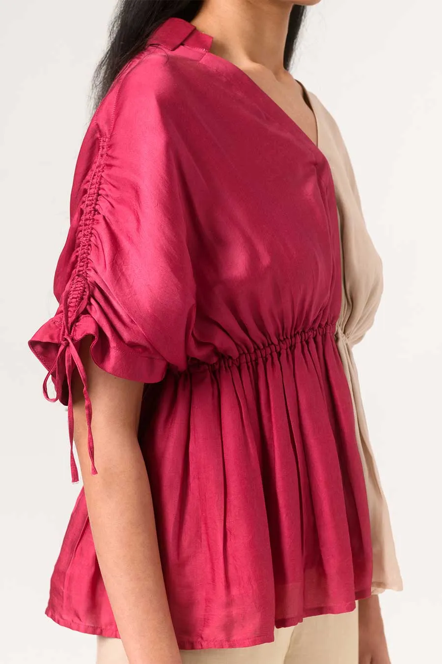 Wine-Ecru Half-n-Half Co-Ord Set
