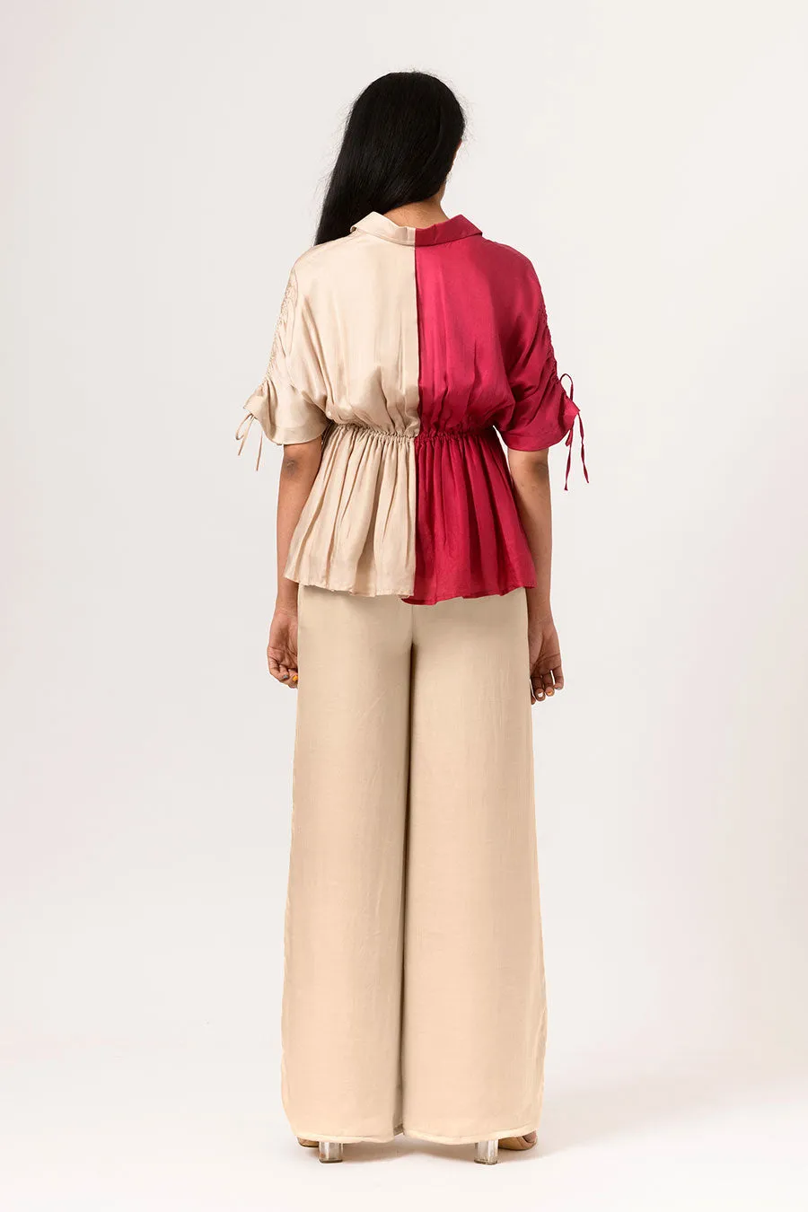 Wine-Ecru Half-n-Half Co-Ord Set