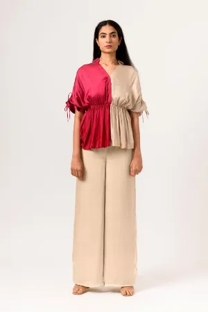 Wine-Ecru Half-n-Half Co-Ord Set