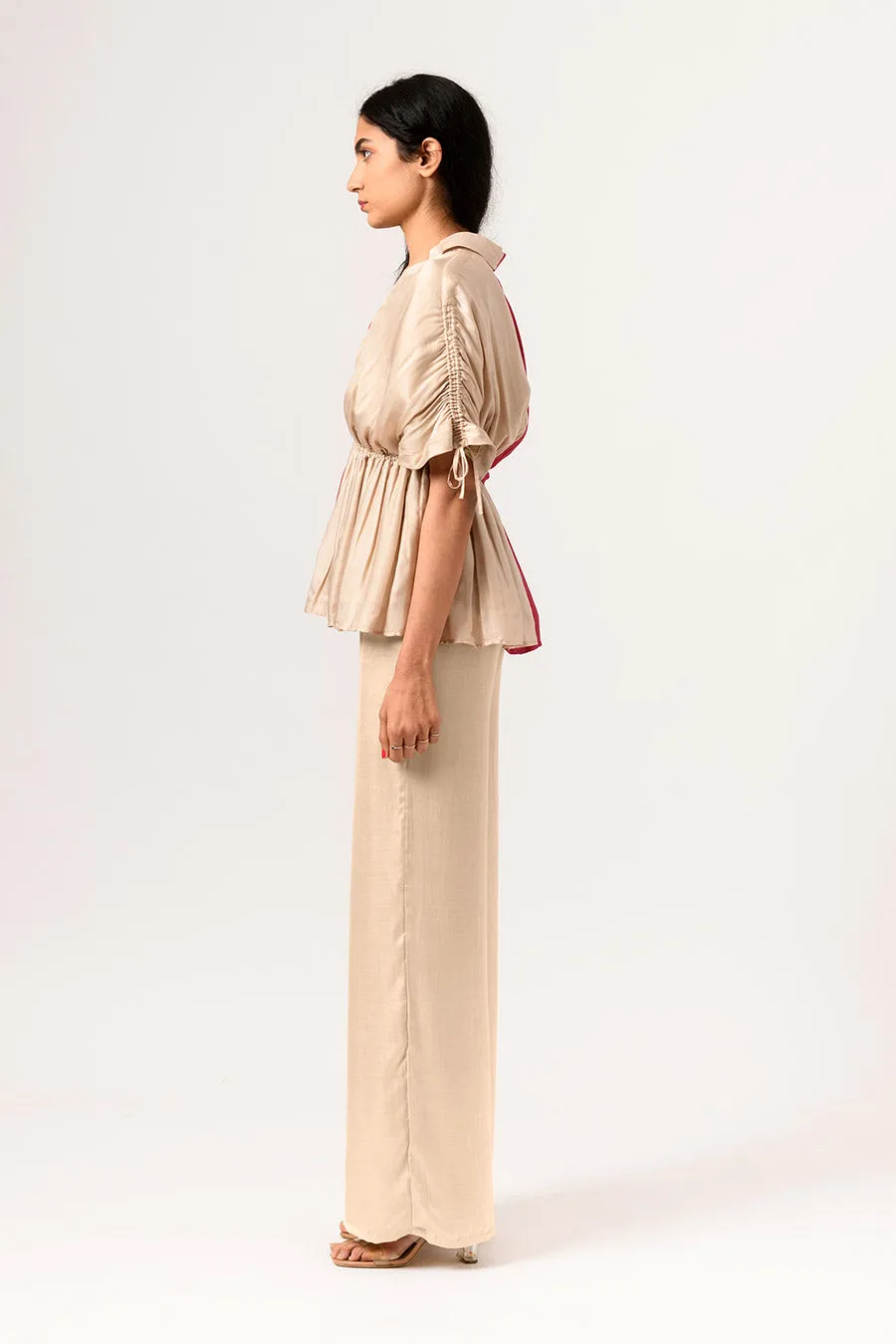 Wine-Ecru Half-n-Half Co-Ord Set