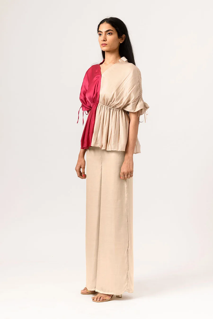 Wine-Ecru Half-n-Half Co-Ord Set