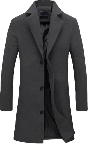 Winter Jackets for Men Long Trench Coats Wool Blend Peacoat Trendy Notched Lapel Overcoat Single Breasted Jacket 2024
