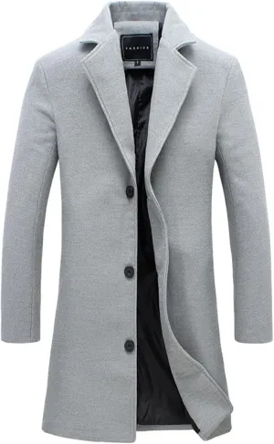 Winter Jackets for Men Long Trench Coats Wool Blend Peacoat Trendy Notched Lapel Overcoat Single Breasted Jacket 2024