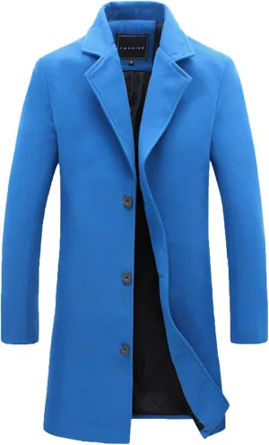 Winter Jackets for Men Long Trench Coats Wool Blend Peacoat Trendy Notched Lapel Overcoat Single Breasted Jacket 2024