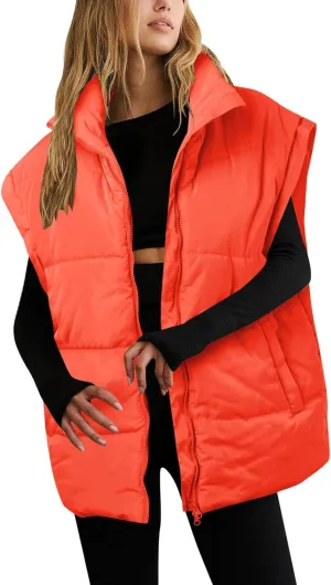 Winter Vest for Women Zip Up Sleeveless Solid Color Warm Vests Jackets Oversized Outdoor Lightweight Casual Outwear