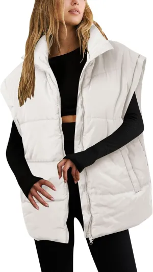 Winter Vest for Women Zip Up Sleeveless Solid Color Warm Vests Jackets Oversized Outdoor Lightweight Casual Outwear