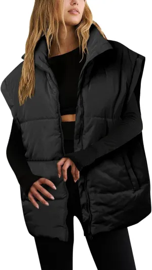 Winter Vest for Women Zip Up Sleeveless Solid Color Warm Vests Jackets Oversized Outdoor Lightweight Casual Outwear