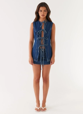 Wish You Luck Denim Top - Dark Blue Wish You Luck Denim Top - Dark Blue