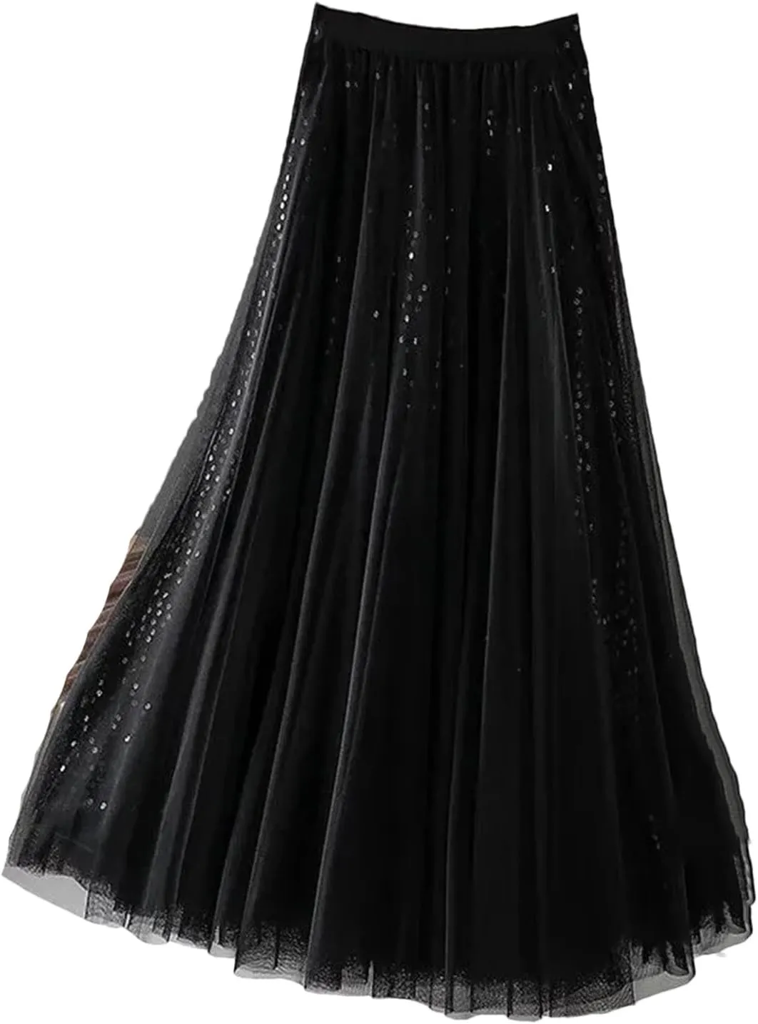 Wjnvfioo Women's Pleated Skirt Spring Fashion Sequin High Waisted Mesh Splicing Female Casual A-Line Skirt