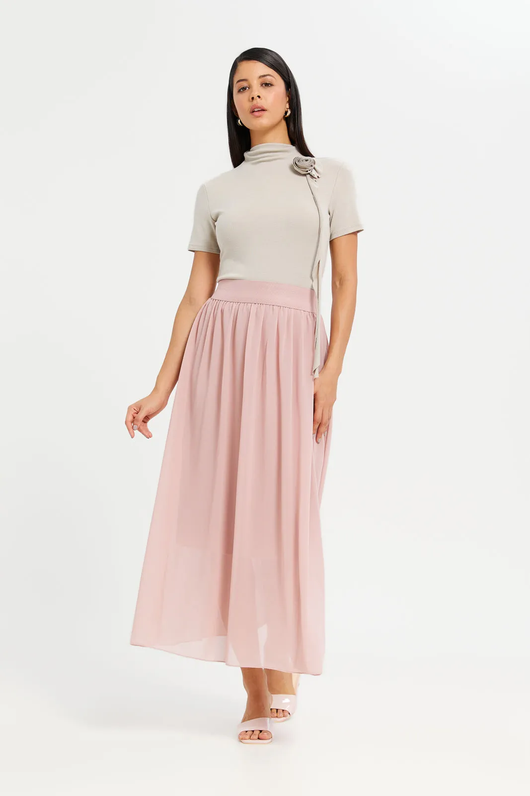 Women Beige Embellished High Neck Top