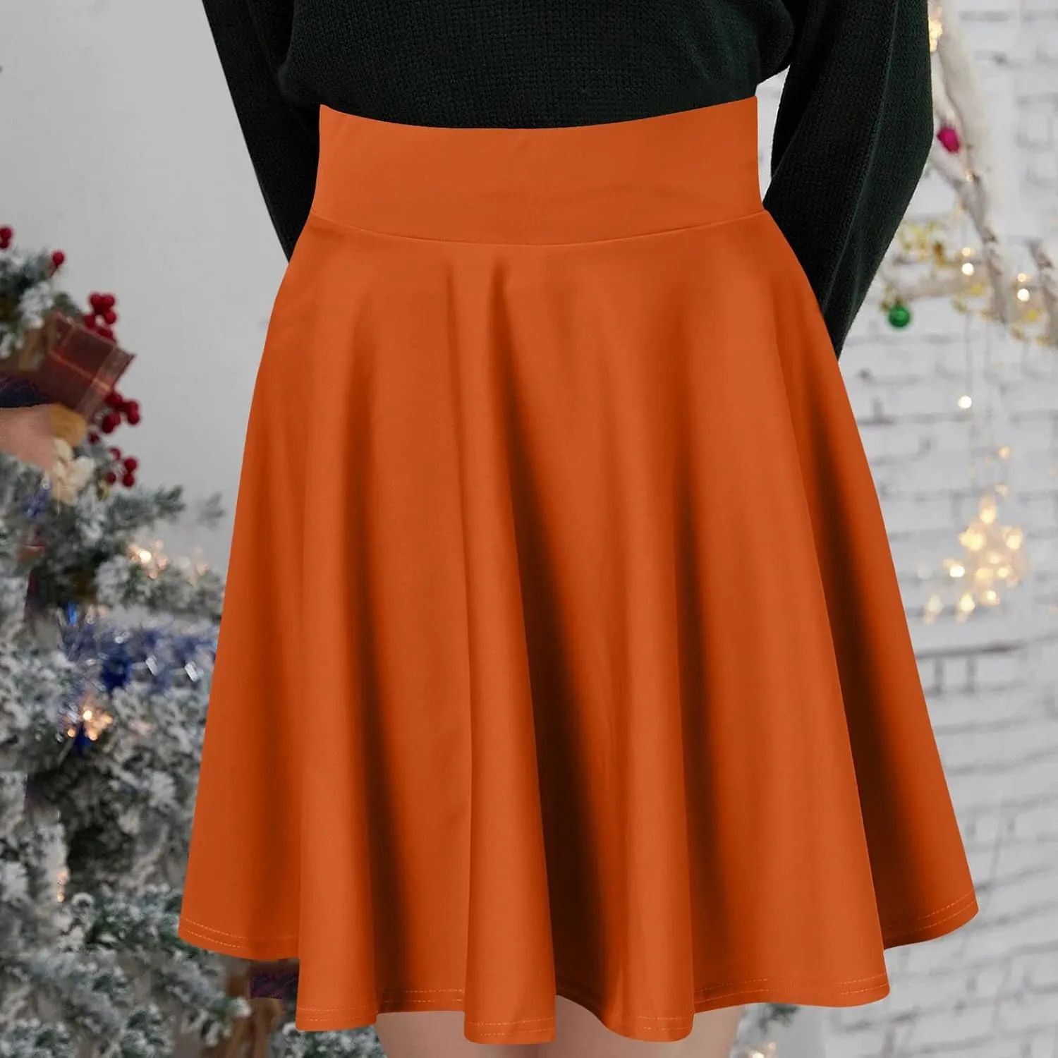 Women Casual Solid Half Skirt Solid Color A-Line Pleated Mini Skirt Built-in Shorts