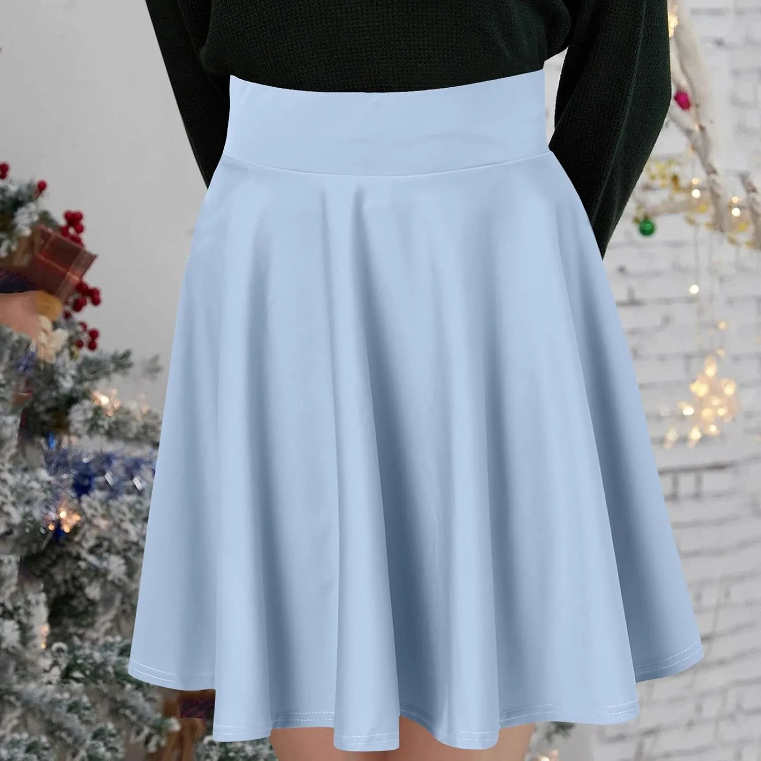 Women Casual Solid Half Skirt Solid Color A-Line Pleated Mini Skirt Built-in Shorts