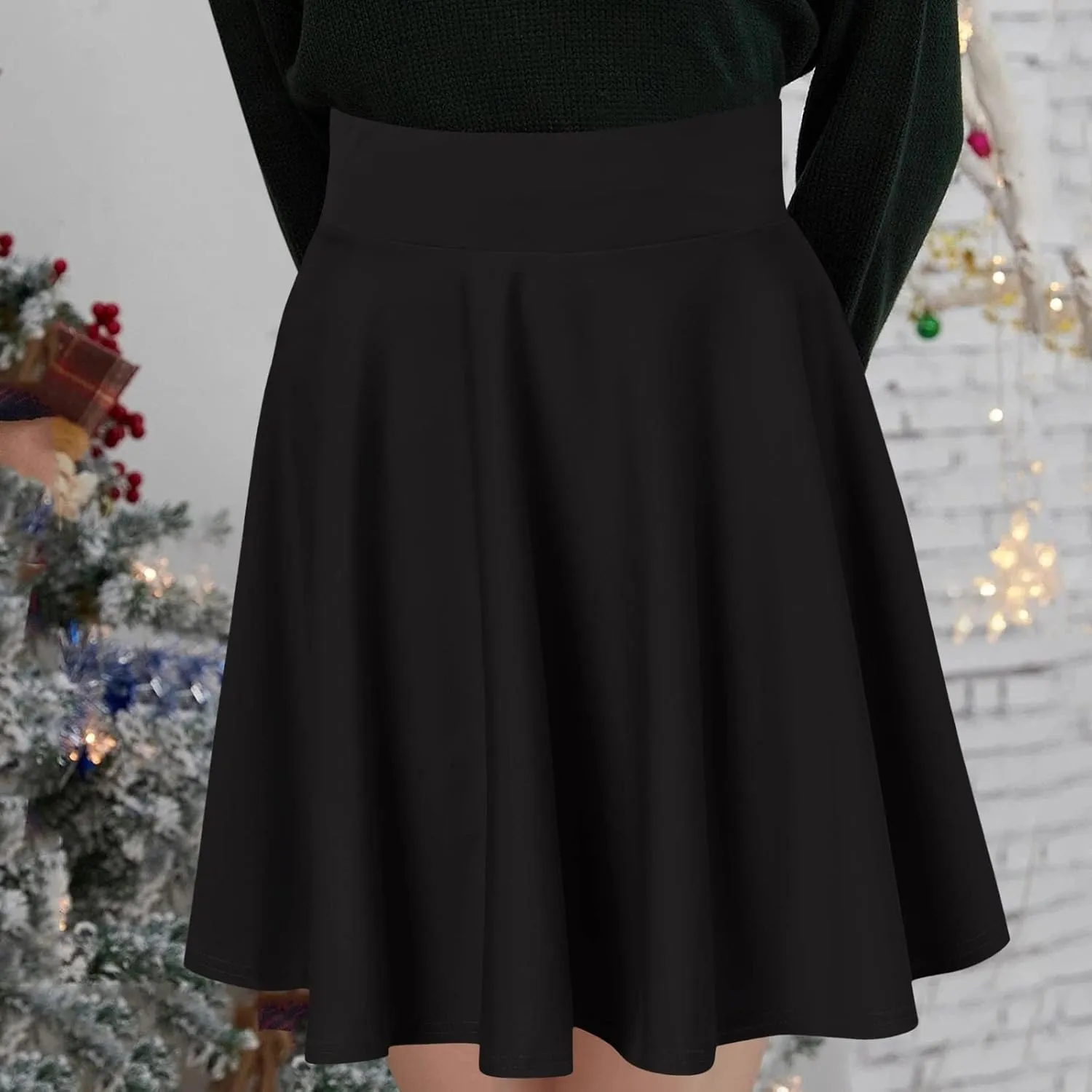 Women Casual Solid Half Skirt Solid Color A-Line Pleated Mini Skirt Built-in Shorts