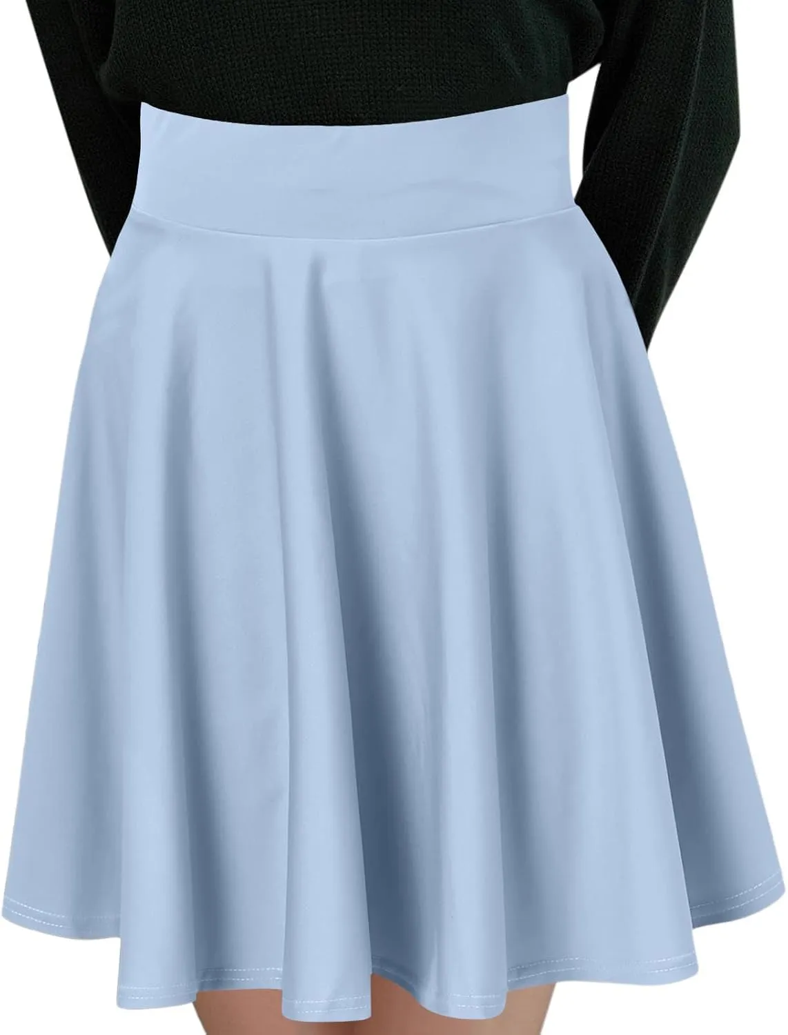 Women Casual Solid Half Skirt Solid Color A-Line Pleated Mini Skirt Built-in Shorts
