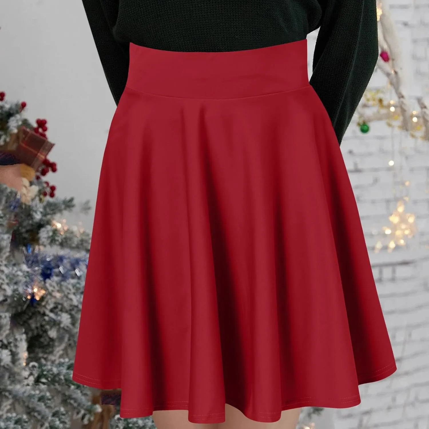 Women Casual Solid Half Skirt Solid Color A-Line Pleated Mini Skirt Built-in Shorts