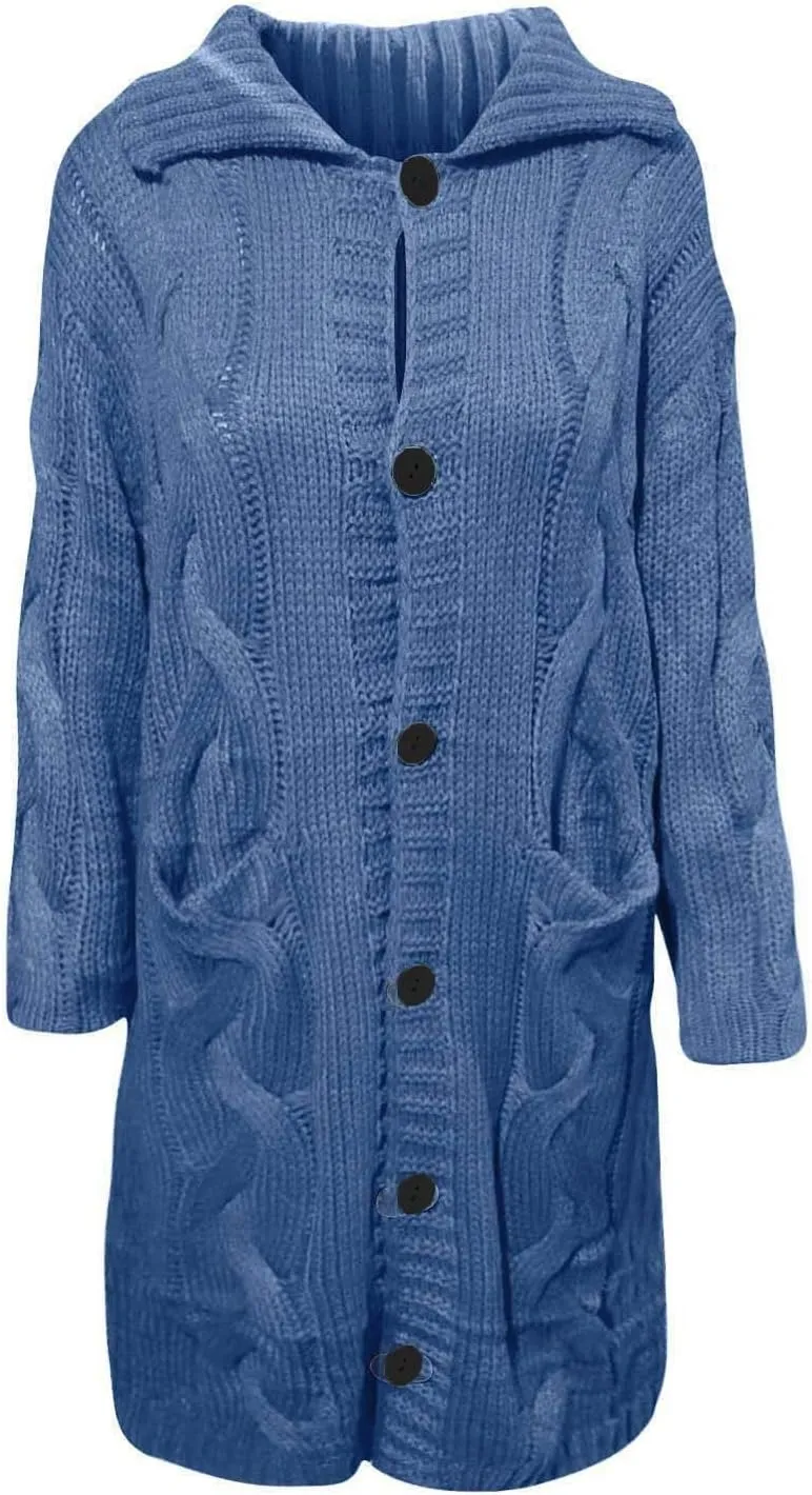 Women Chunky Knit Sweater Coats with Pockets Open Front Cardigan Sweaters Plus Size Long Overcoat Solid Winter Jacket