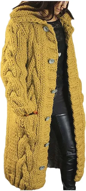Women Chunky Knit Sweater Coats with Pockets Open Front Cardigan Sweaters Plus Size Long Overcoat Solid Winter Jacket