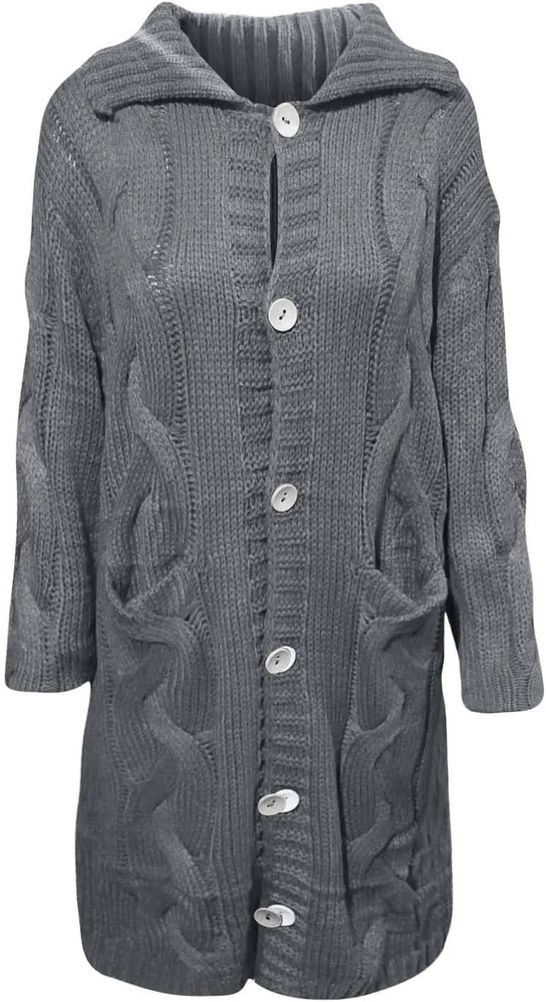 Women Chunky Knit Sweater Coats with Pockets Open Front Cardigan Sweaters Plus Size Long Overcoat Solid Winter Jacket