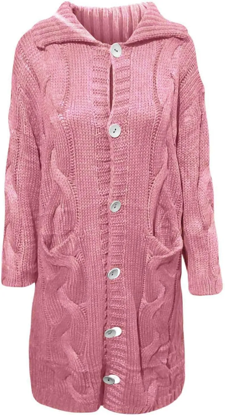 Women Chunky Knit Sweater Coats with Pockets Open Front Cardigan Sweaters Plus Size Long Overcoat Solid Winter Jacket