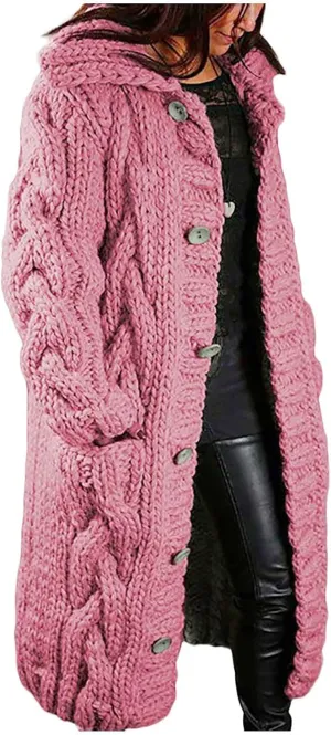 Women Chunky Knit Sweater Coats with Pockets Open Front Cardigan Sweaters Plus Size Long Overcoat Solid Winter Jacket