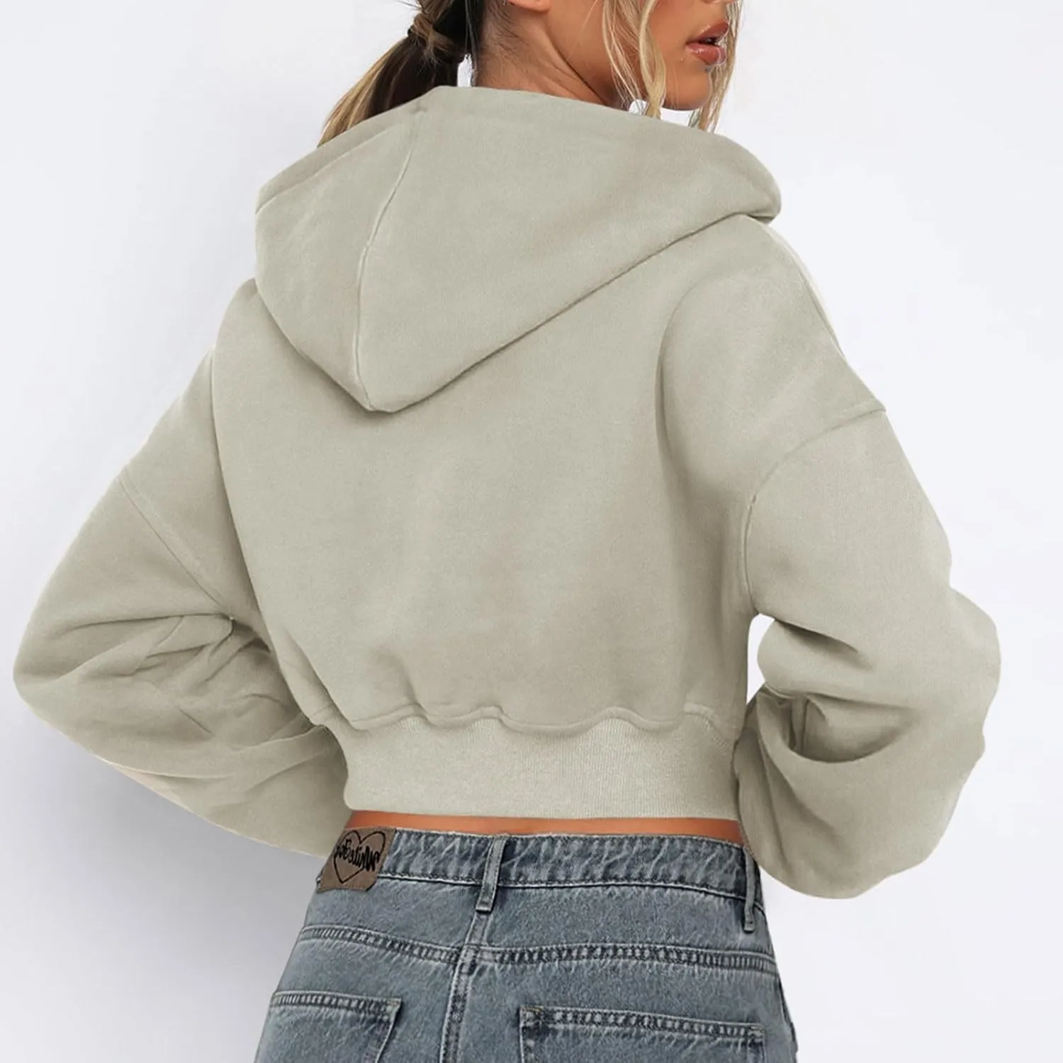 Women Cropped Hoodies Zip Up Sweatshirts Long Sleeve Casual Fleece Jackets Fashion Y2k Workout Tops Fall Clothes 2024