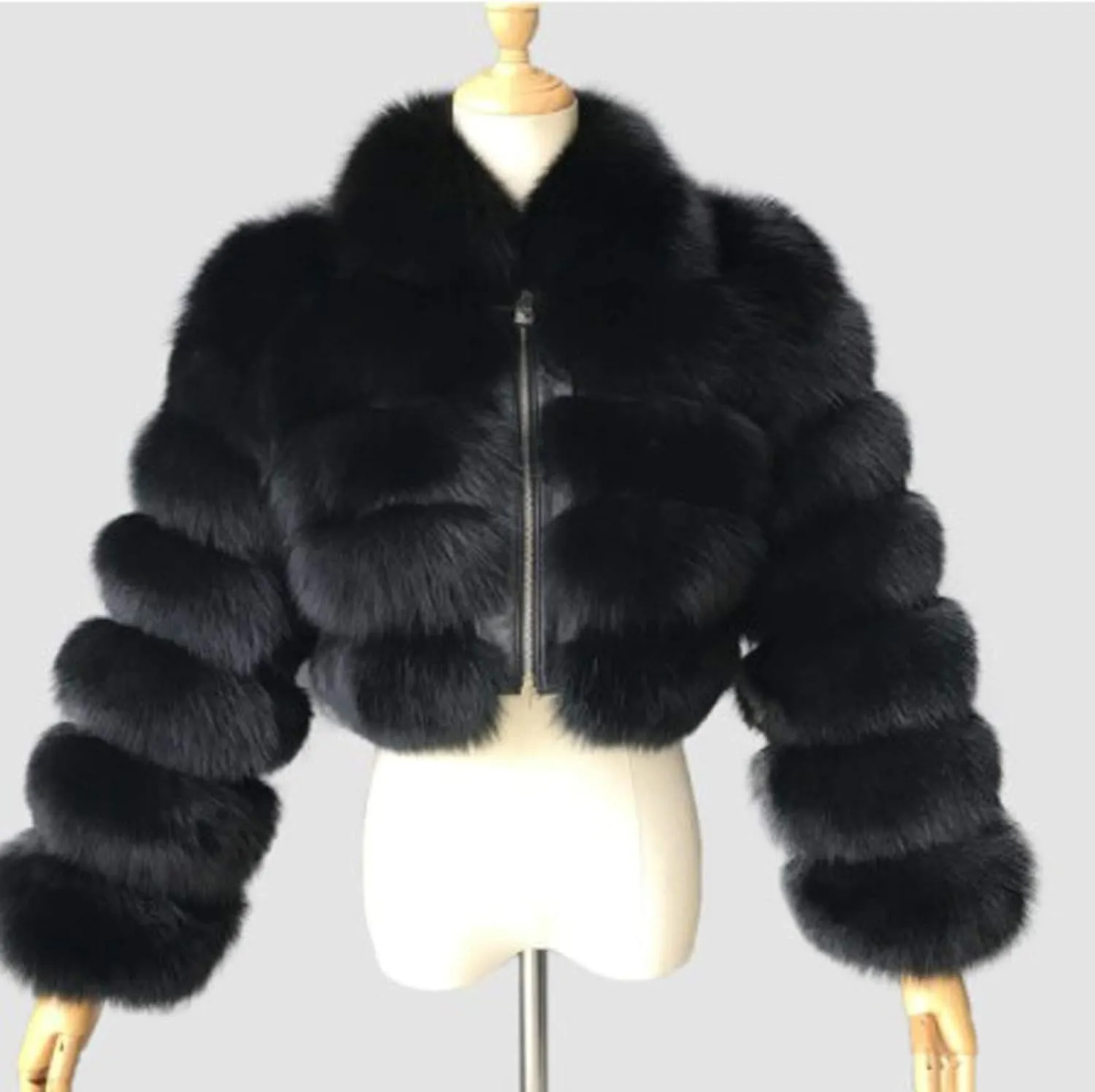 Women Elegant Faux Fur Coat Sexy Plus Size Short Jacket Warm Furry Faux Crop Jacket Long Sleeve Outerwear for Winter