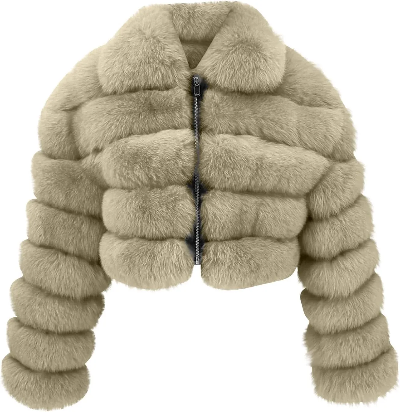 Women Elegant Faux Fur Coat Sexy Plus Size Short Jacket Warm Furry Faux Crop Jacket Long Sleeve Outerwear for Winter