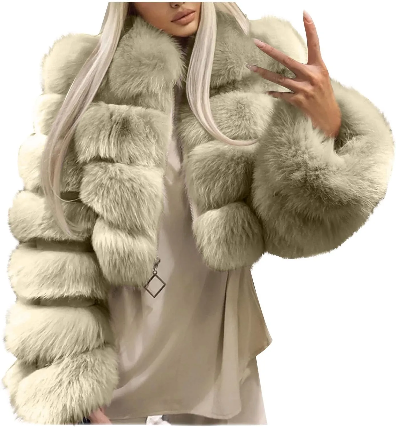 Women Elegant Faux Fur Coat Sexy Plus Size Short Jacket Warm Furry Faux Crop Jacket Long Sleeve Outerwear for Winter