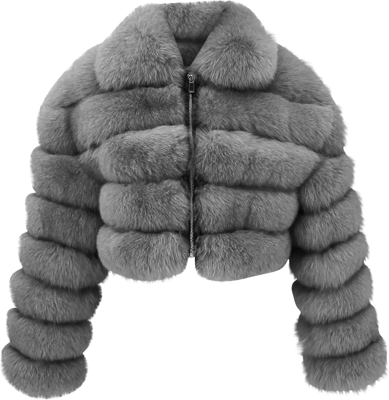 Women Elegant Faux Fur Coat Sexy Plus Size Short Jacket Warm Furry Faux Crop Jacket Long Sleeve Outerwear for Winter