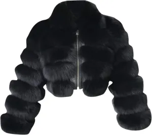 Women Elegant Faux Fur Coat Sexy Plus Size Short Jacket Warm Furry Faux Crop Jacket Long Sleeve Outerwear for Winter
