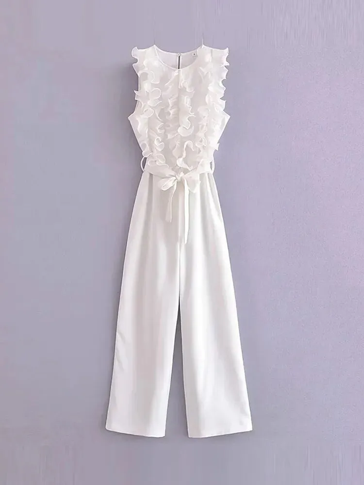 Women Elegant Solid Ruffle Design Jumpsuits