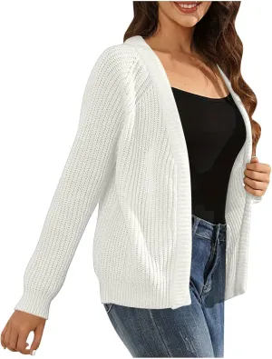 Women Fall Open Front Sweater Chunky Knit Cardigan Raglan Sleeve Plain Knitted Jacket Trendy Fitted Sweaters Coat