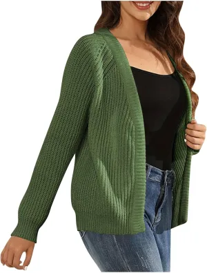 Women Fall Open Front Sweater Chunky Knit Cardigan Raglan Sleeve Plain Knitted Jacket Trendy Fitted Sweaters Coat