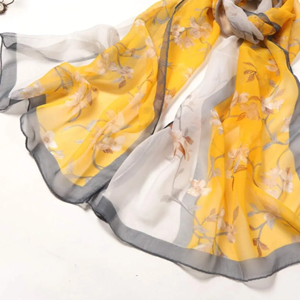 Women Flower Print Long Scarf Soft Silk Wrap Shawl Scarves Warm Soft Chunky Large Wrap Scarf