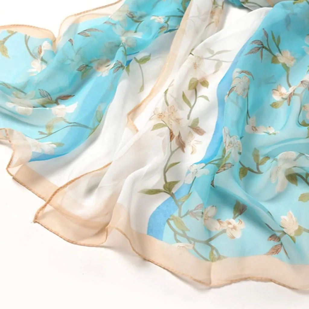 Women Flower Print Long Scarf Soft Silk Wrap Shawl Scarves Warm Soft Chunky Large Wrap Scarf