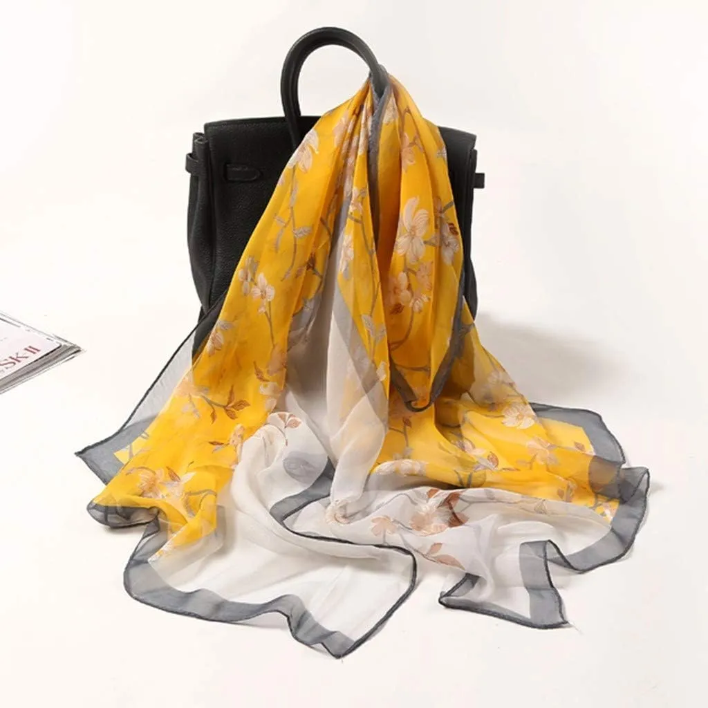 Women Flower Print Long Scarf Soft Silk Wrap Shawl Scarves Warm Soft Chunky Large Wrap Scarf