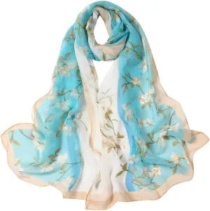 Women Flower Print Long Scarf Soft Silk Wrap Shawl Scarves Warm Soft Chunky Large Wrap Scarf